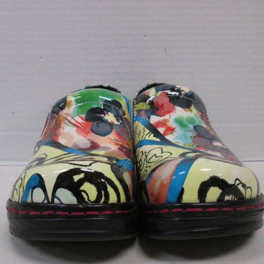 EUC KLOGS Women's Yellow Multi Color Floral Professional Clog Mules Slip Resist